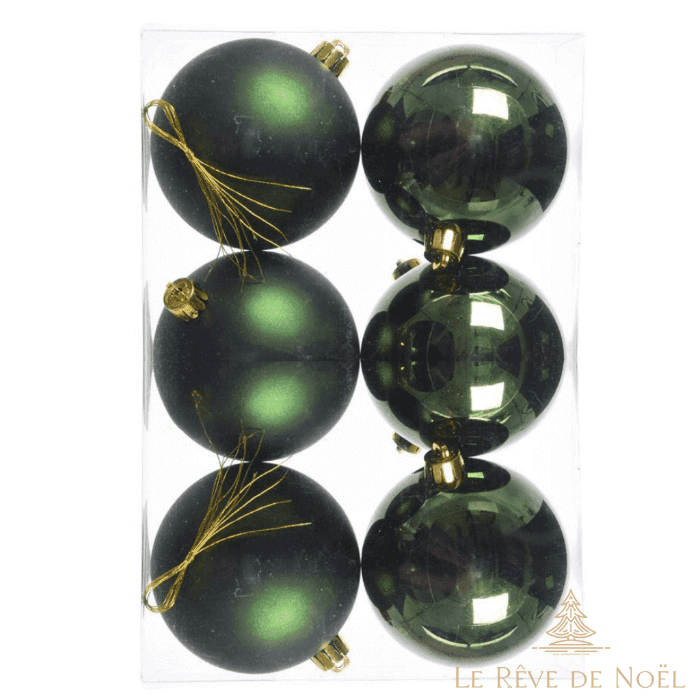 Lot de 6 Boules de Noël vertes 8cm