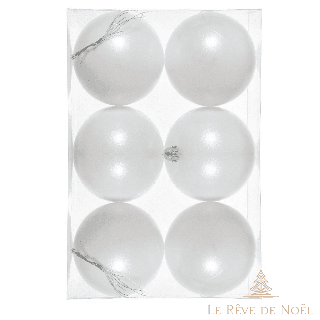 Lot de 6 boules de Noël blanches 8 cm