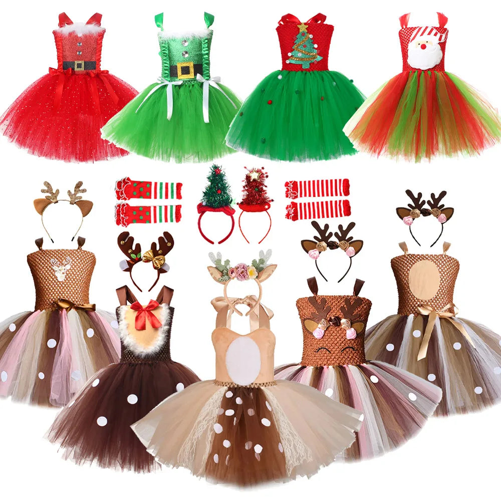 Robe De Noël Bébé Fille En Tulle - Tutu étoiles Paillettes - Sans Manches, Col Carré - Cadeau Fêtes