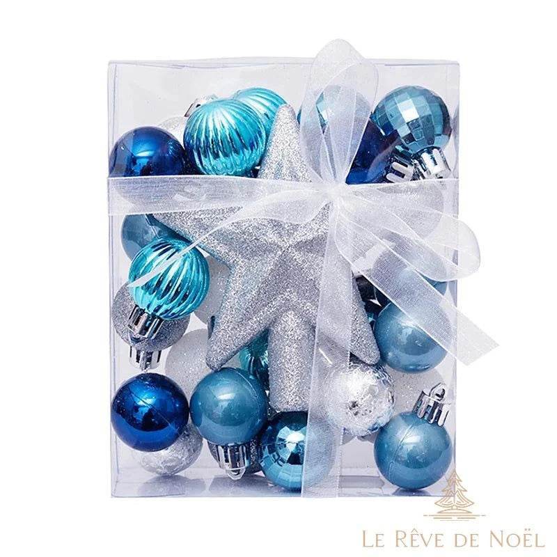 Déco de sapin de noël kit de 18 pièces boules et cimier bleu Déco de sapin de noël kit de 18 pièces boules et cimier bleu
