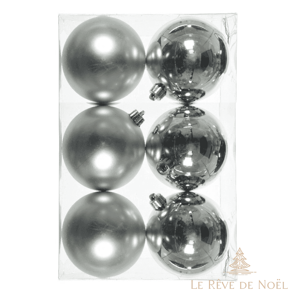 lot de 6 boules de noel argent 8 cm