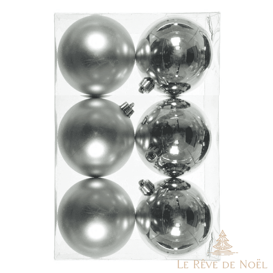 lot de 6 boules de noel argent 8 cm