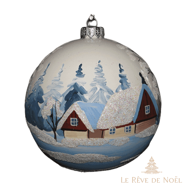 Boule de Noël faite main - Blanc - Village nordique Taïga