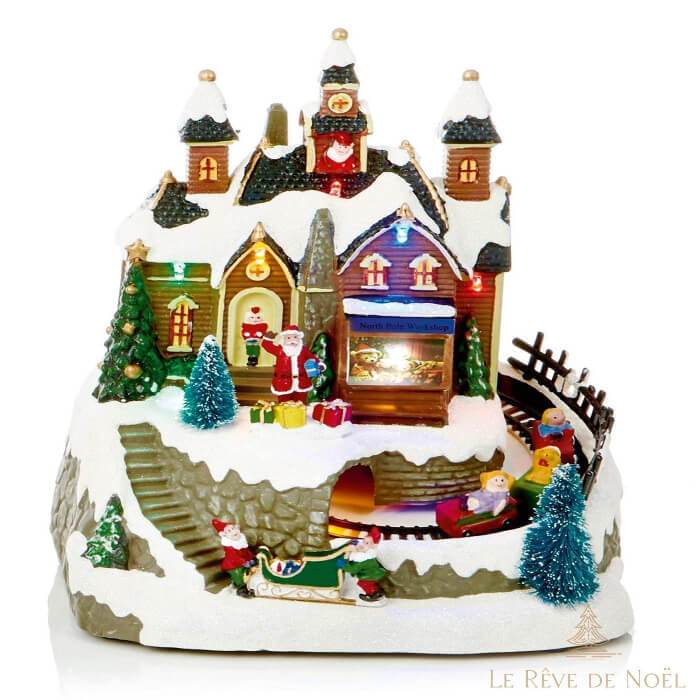 Village illuminé - Magasin du Père Noël avec ses lutins