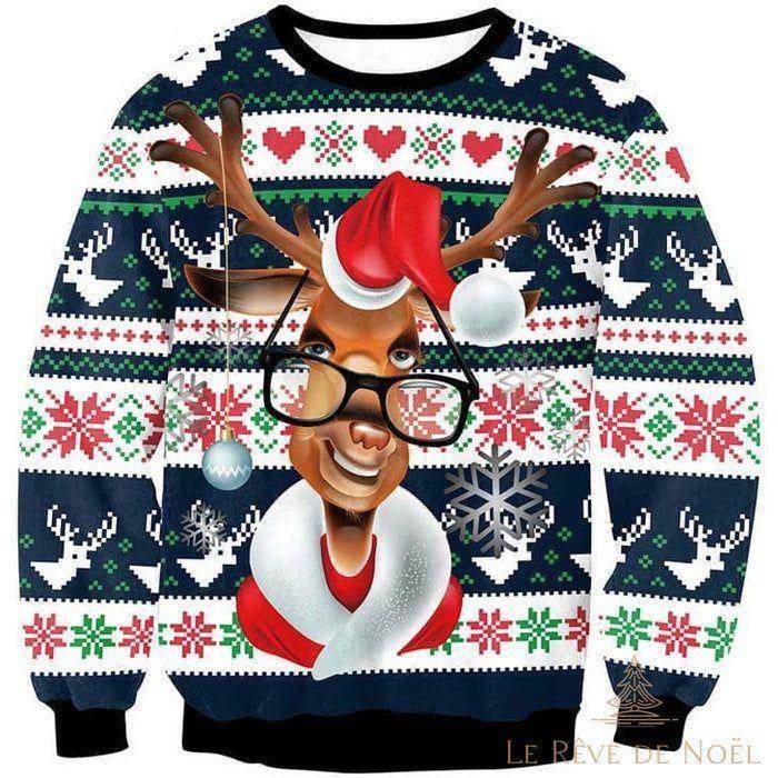 Pull de Noel Homme - Renne à Lunettes