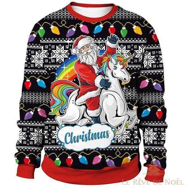 Pull de Noël - Père Noël sur une licorne