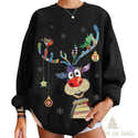 Pull De Noël Femme Drôle "Merry Christmas" - Verre à Vin Pailleté, Col Rond, Coupe Ample, Grandes Tailles - 5