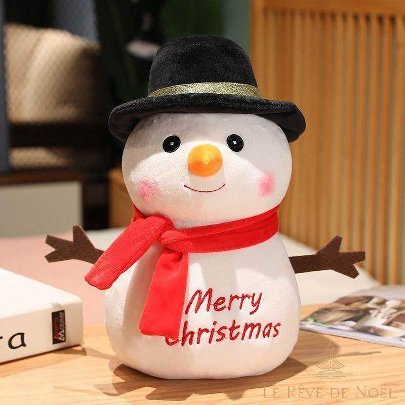 Peluche de Noël : Bonhomme de neige avec chapeau noir