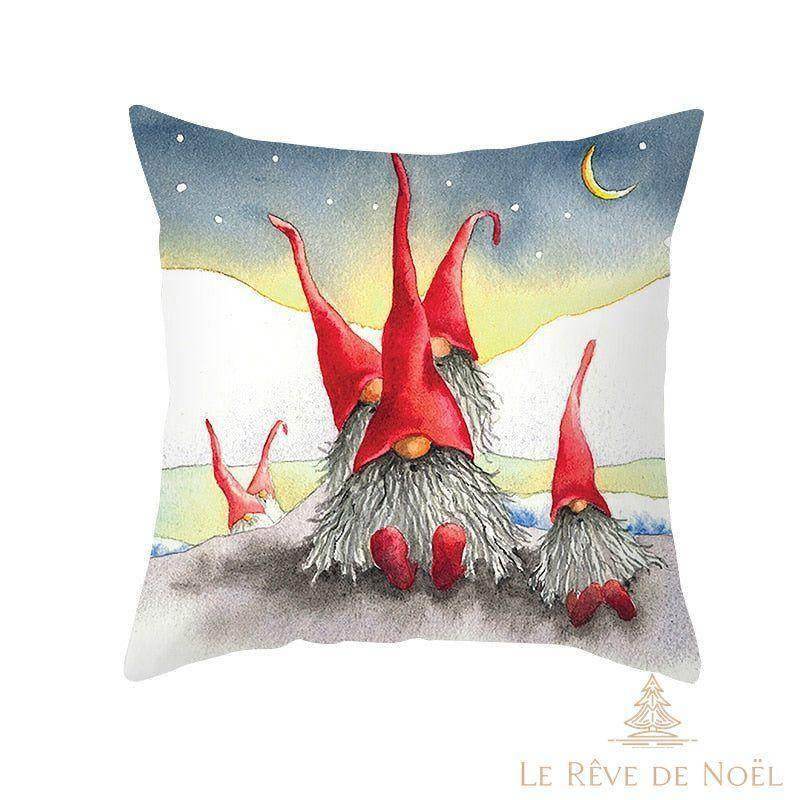 Housse de coussin de Noël : Lutins chapeaux rouge