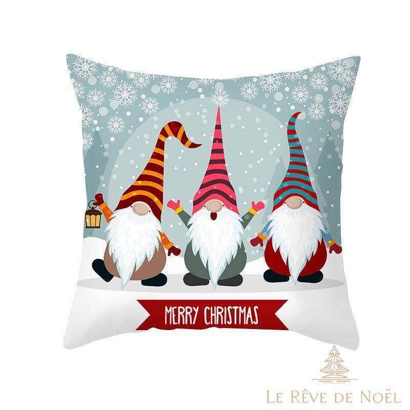 Housse de coussin de Noël : Lutins chapeaux rayés