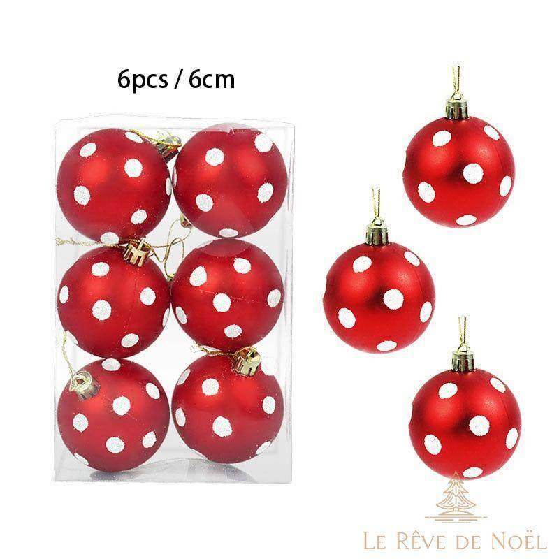 Lot de 6 boules de Noël - Rouge à pois blancs