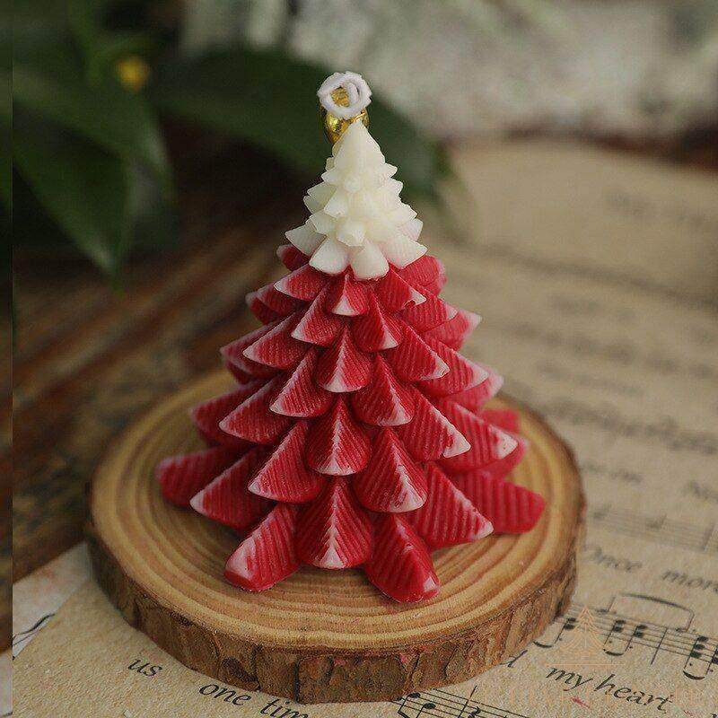 Bougie de Noël en cire de paraffine naturelle : Sapin rouge et blanc