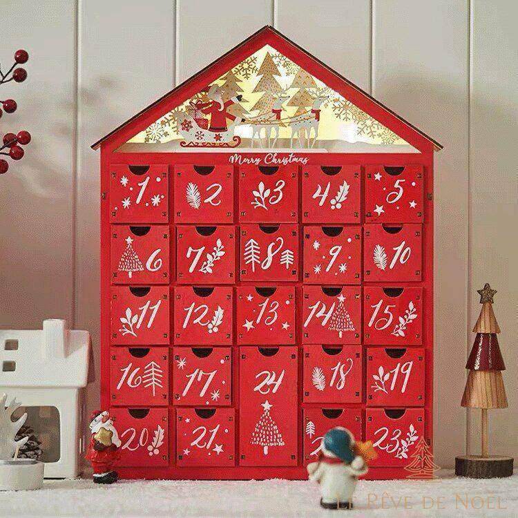 Calendrier De L'Avent En Bois Lumineux Avec Tiroirs, Calendrier De L Calendrier De L'Avent En Bois Lumineux Avec Tiroirs, Calendrier De L