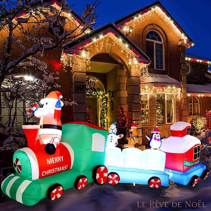 Structure de Noël gonflable : Train du Père Noël avec ses amis