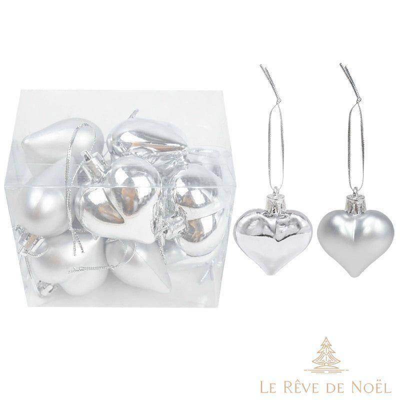 Lot de 12 boules de Noël coeur - Argent