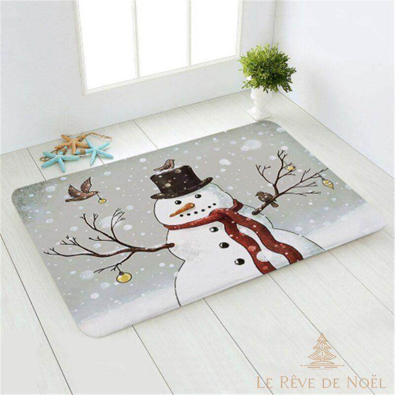 Tapis de Noël - Bonhomme de neige avec oiseaux