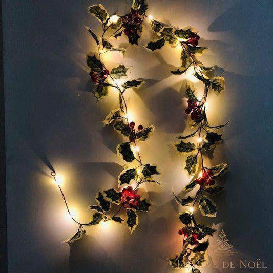 Guirlande d'intérieur lumineuse houx de Noël