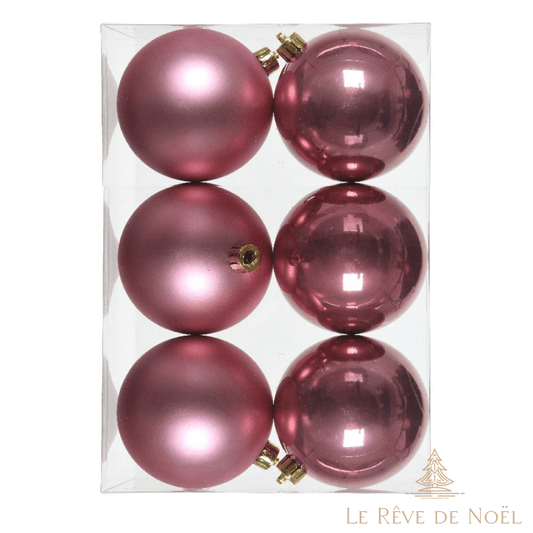 Lot de 6 boules de Noël roses 8cm