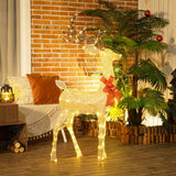 Renne lumineux extérieur pailleté à nœud rouge - 135 cm - 137 LED