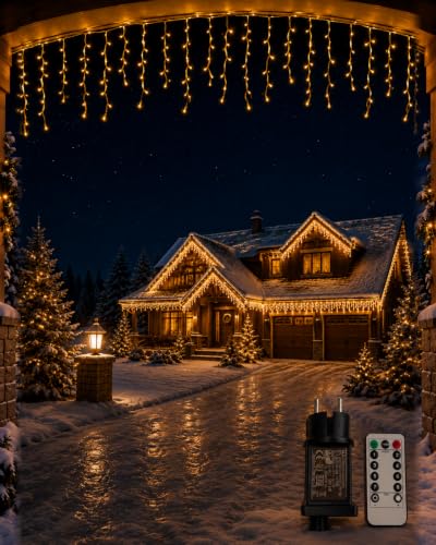 Guirlande lumineuse stalactite extérieure pour bord de toit - 15 m - 500 LED
