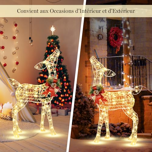 Renne lumineux extérieur pailleté à nœud rouge - photo 3