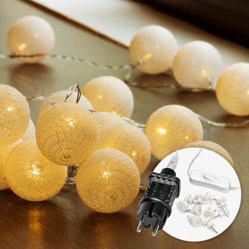 Guirlande lumineuse boules coton blanc chaud