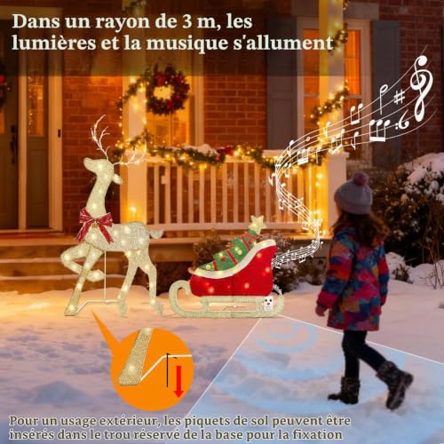 Renne lumineux extérieur et son traîneau musical - photo 3
