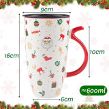 Schéma des dimensions du mug de Noël : 16 cm de haut, 9 cm de diamètre, 600 ml