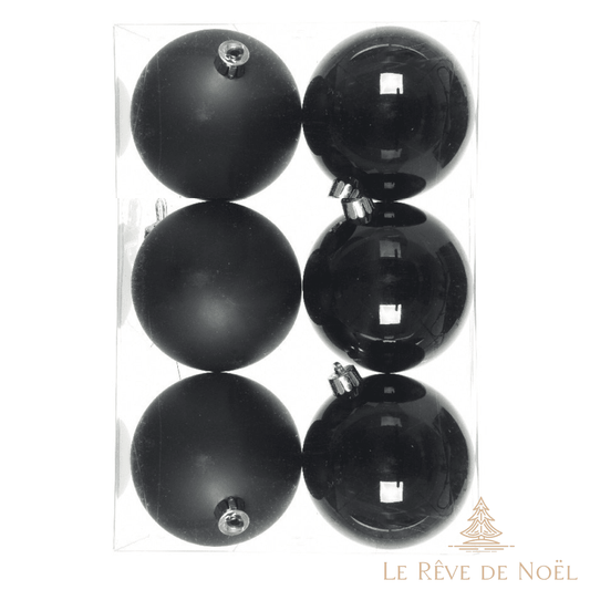 Lot de 6 boules de Noël noires 8 cm