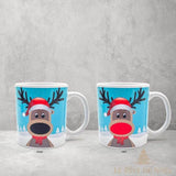 Comparaison du mug renne froid et chaud : nez noir à froid, nez rouge une fois rempli de boisson chaude