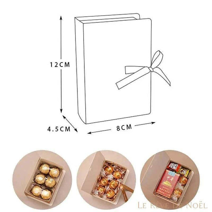Schéma des dimensions de la boîte en carton : 12 x 8 x 4,5 cm, avec suggestions de garnissage
