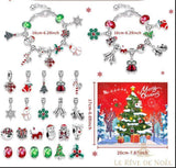 Bracelets à breloques argentées de Noël et coffret illustré, tour de poignet de 16 cm