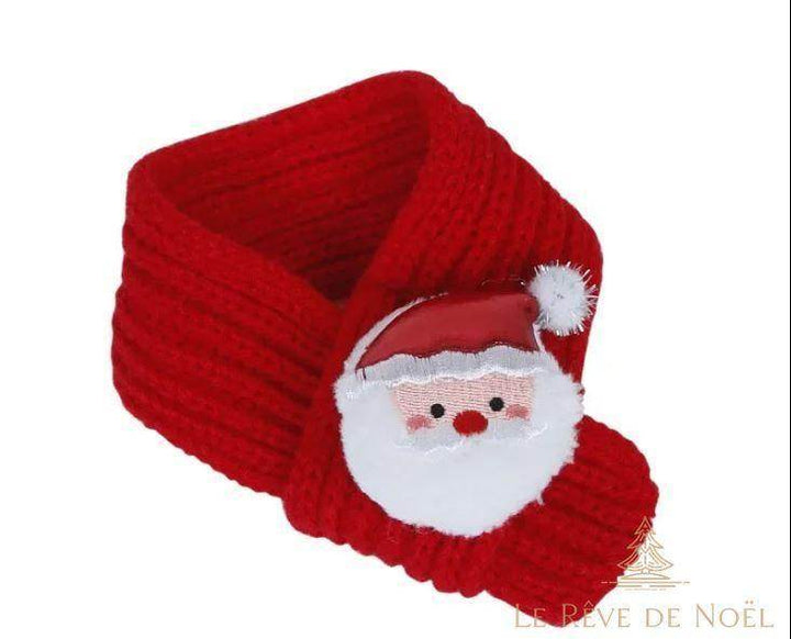 Écharpe tricotée rouge pour chien, enroulée, écusson visage du Père Noël à pompon blanc