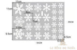 Planche de stickers flocons de neige, feuille de 50 x 35 cm, taille de chaque flocon indiquée