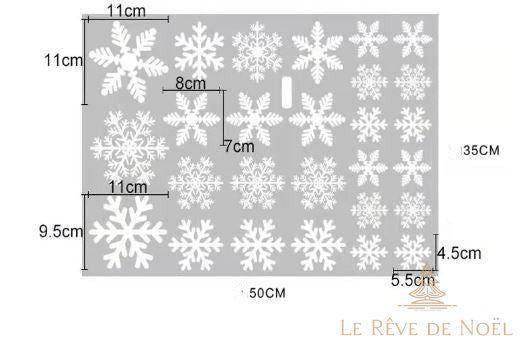 Planche de stickers flocons de neige, feuille de 50 x 35 cm, taille de chaque flocon indiquée