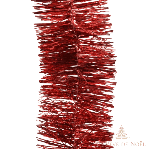 Guirlande de Noël pailletée rouge, gros plan sur les brins entremêlés