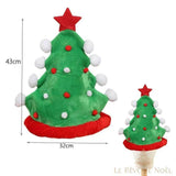 Bonnet de Noël en forme de sapin vert, pompons blancs et rouges, étoile rouge, 43 cm