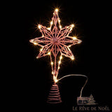 Cimier étoile à 8 branches doré rosé allumé, diodes scintillantes, isolé sur fond noir