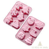 Deux plaques de moule en silicone rose, empreintes sapin, bonhomme de neige, Père Noël, cadeau