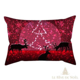 Housse de coussin à silhouettes noires de rennes sur fond rouge étoilé scintillant