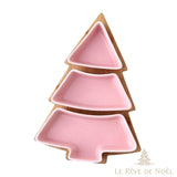 Plateau de présentation en forme de sapin, variante Rose, 3 compartiments en céramique rose