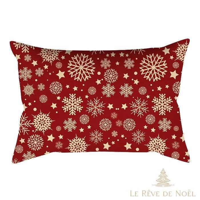 Housse de coussin à motif flocons de neige et étoiles beiges sur fond rouge uni
