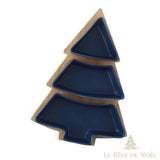 Plateau de présentation en forme de sapin, variante Bleu, 3 compartiments en céramique bleu marine