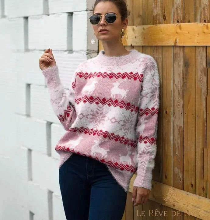 Pull de Noel pas cher femme Rose S