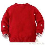 Vue de dos du pull rouge uni, semé de petits pois blancs en relief