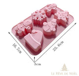 Schéma des dimensions du moule sapins et bonhommes de neige : 25,6 x 16,7 x 3 cm