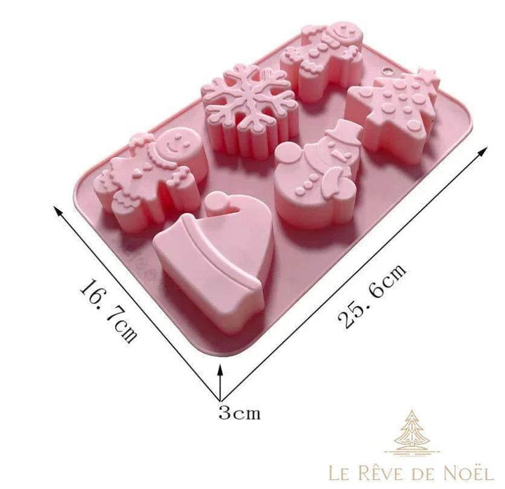 Schéma des dimensions du moule sapins et bonhommes de neige : 25,6 x 16,7 x 3 cm