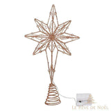 Cimier étoile à 8 branches en fil pailleté doré rosé, spirale et câble apparents, fond blanc