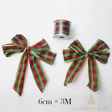 Bobine de ruban tartan rouge et vert et deux nœuds assortis, largeur 6 cm sur 3 mètres