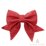 Nœud décoratif rouge pailleté à quatre pans pour sapin de Noël